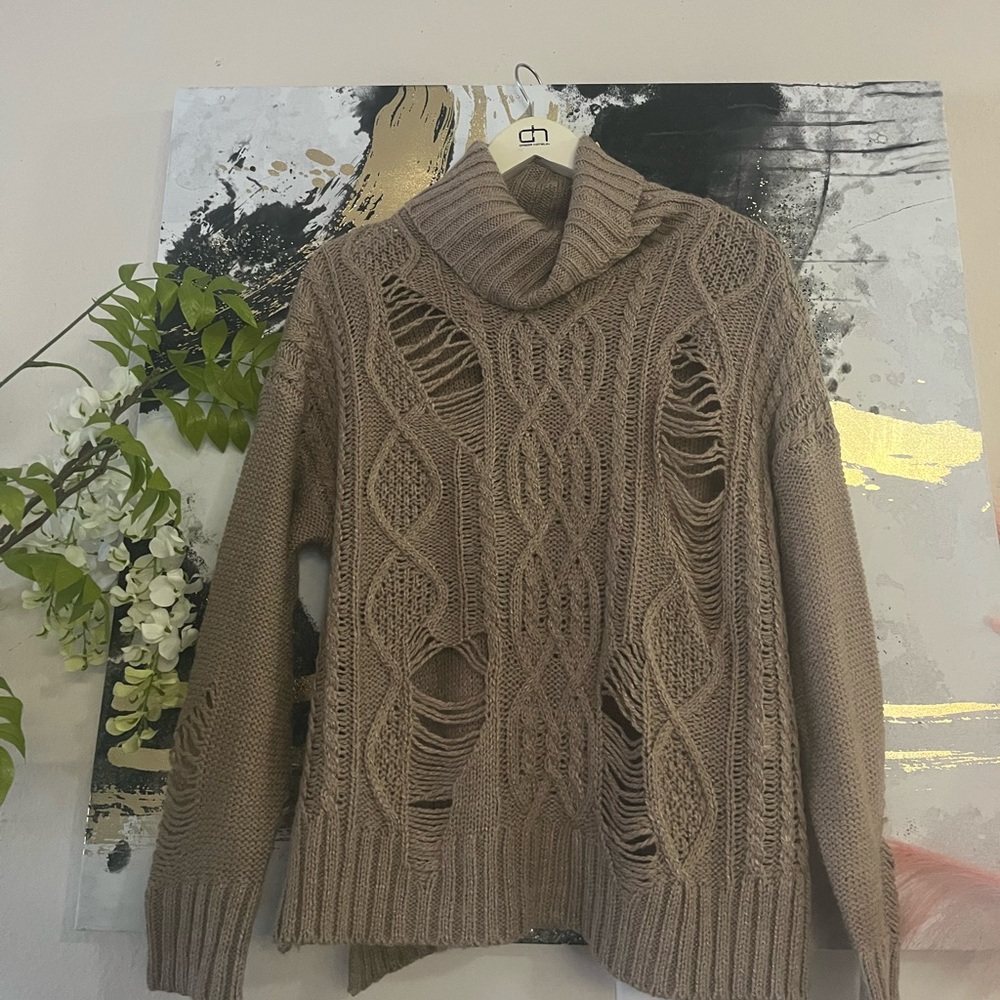 T by Talia Distressed Wool Turtleneck